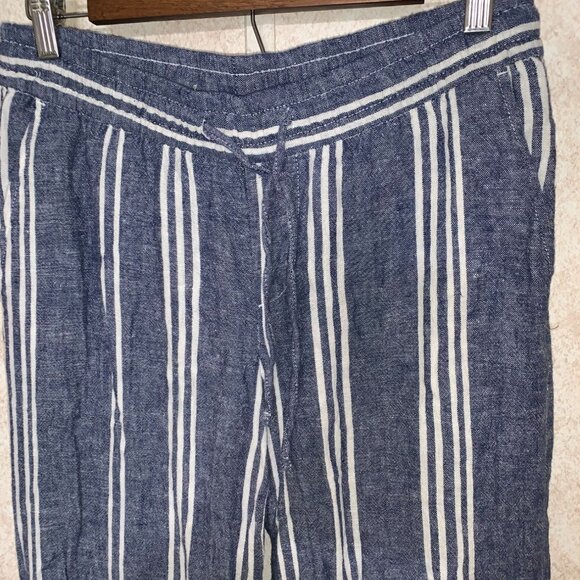 Old Navy Women's Blue White Striped Drawstring Linen Pants Size Small - Picture 2 of 12